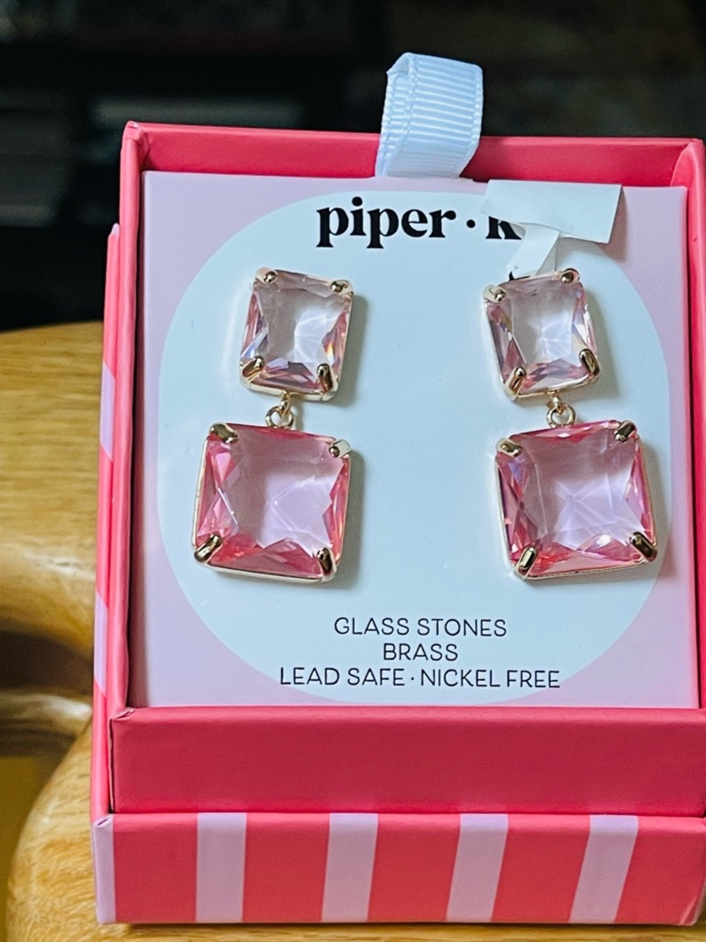 Piper M Pink Glass earrings NWT